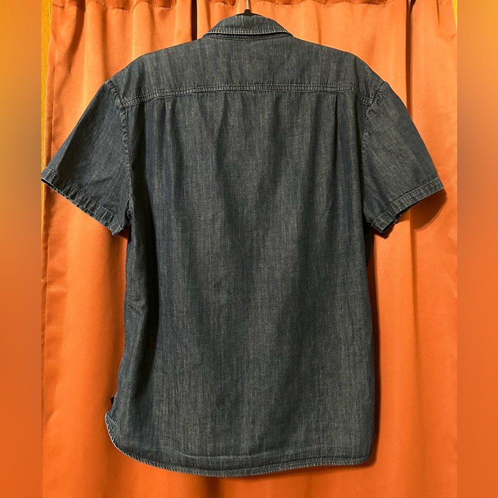 7 For All Mankind Blue Denim Button Down Women’s Size XXL Short Sleeve Top - Picture 2 of 13